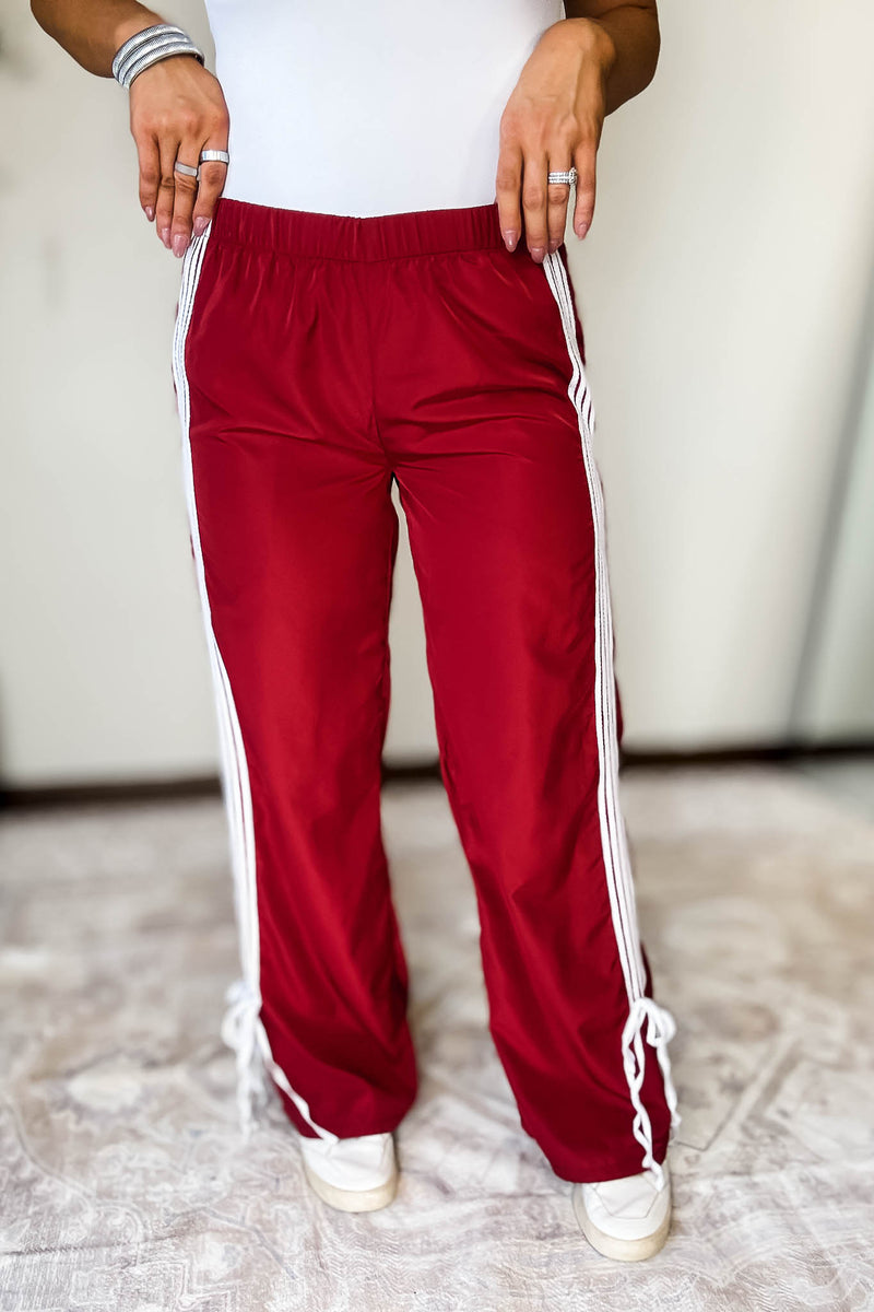 Audrey Vintage Red Side Striped Ribbon Tie Track Pants