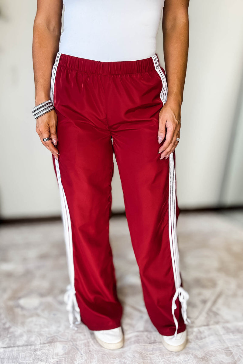 Audrey Vintage Red Side Striped Ribbon Tie Track Pants
