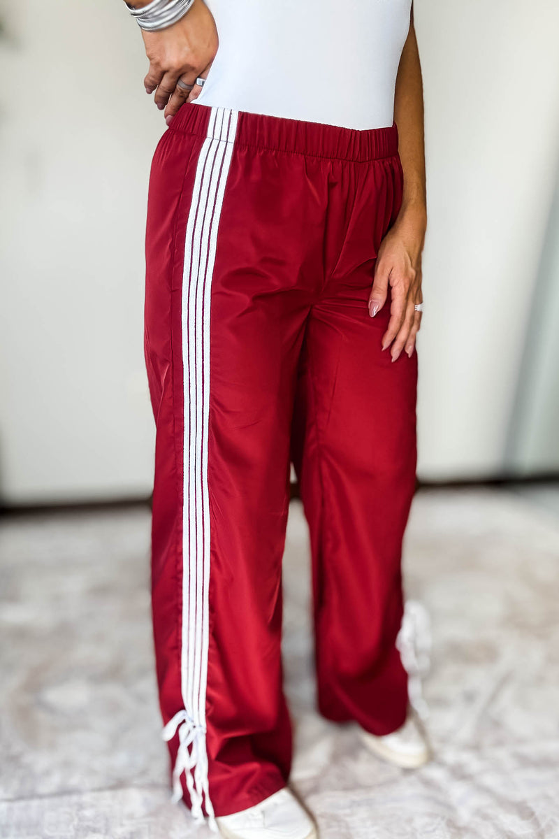 Audrey Vintage Red Side Striped Ribbon Tie Track Pants