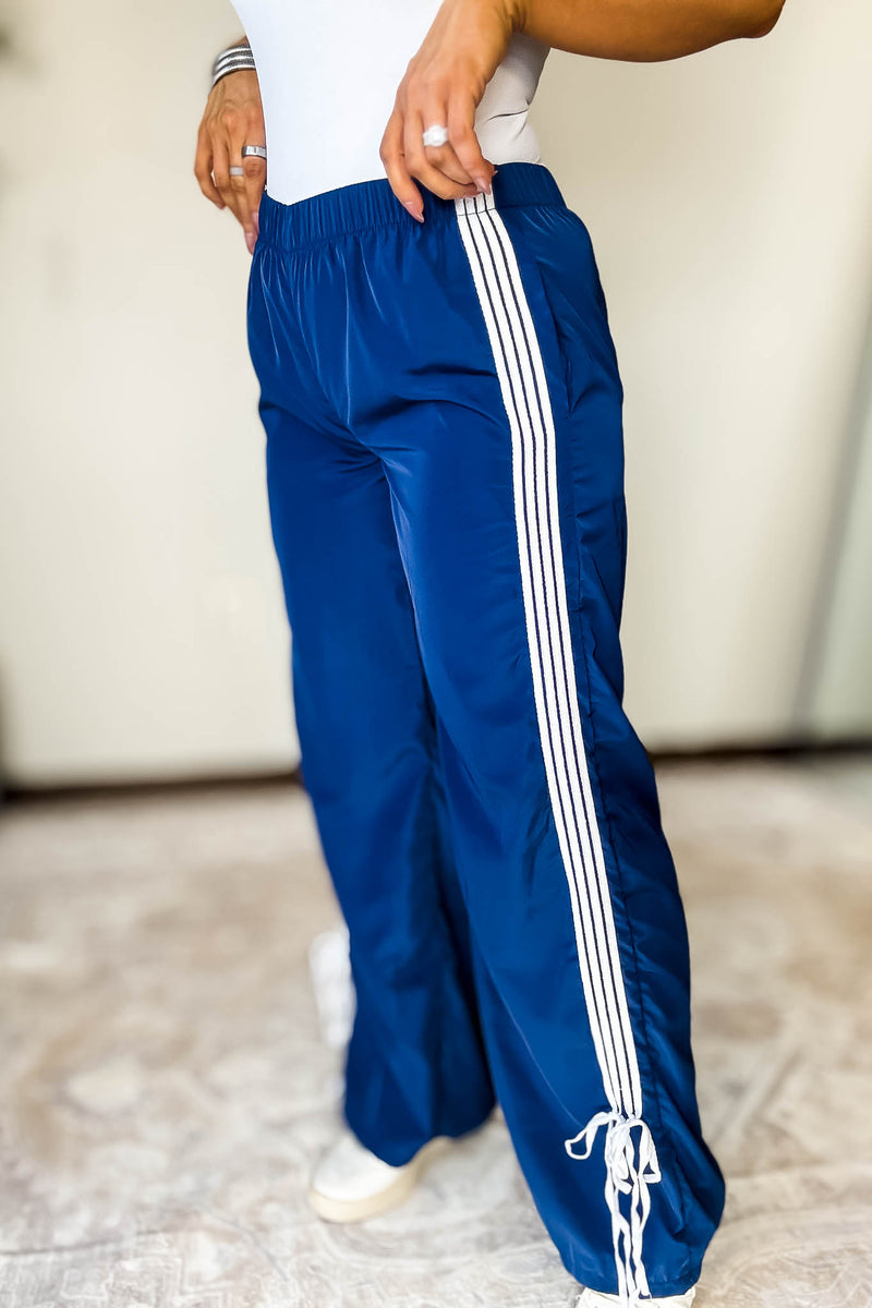 Audrey Vintage Navy Side Striped Ribbon Tie Track Pants