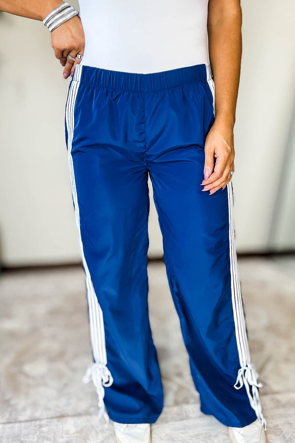 Audrey Vintage Navy Side Striped Ribbon Tie Track Pants