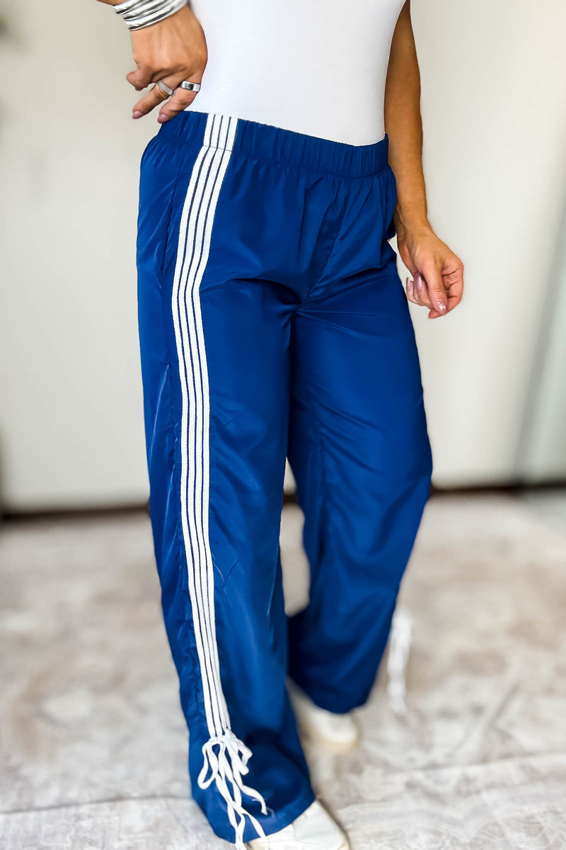 Audrey Vintage Navy Side Striped Ribbon Tie Track Pants