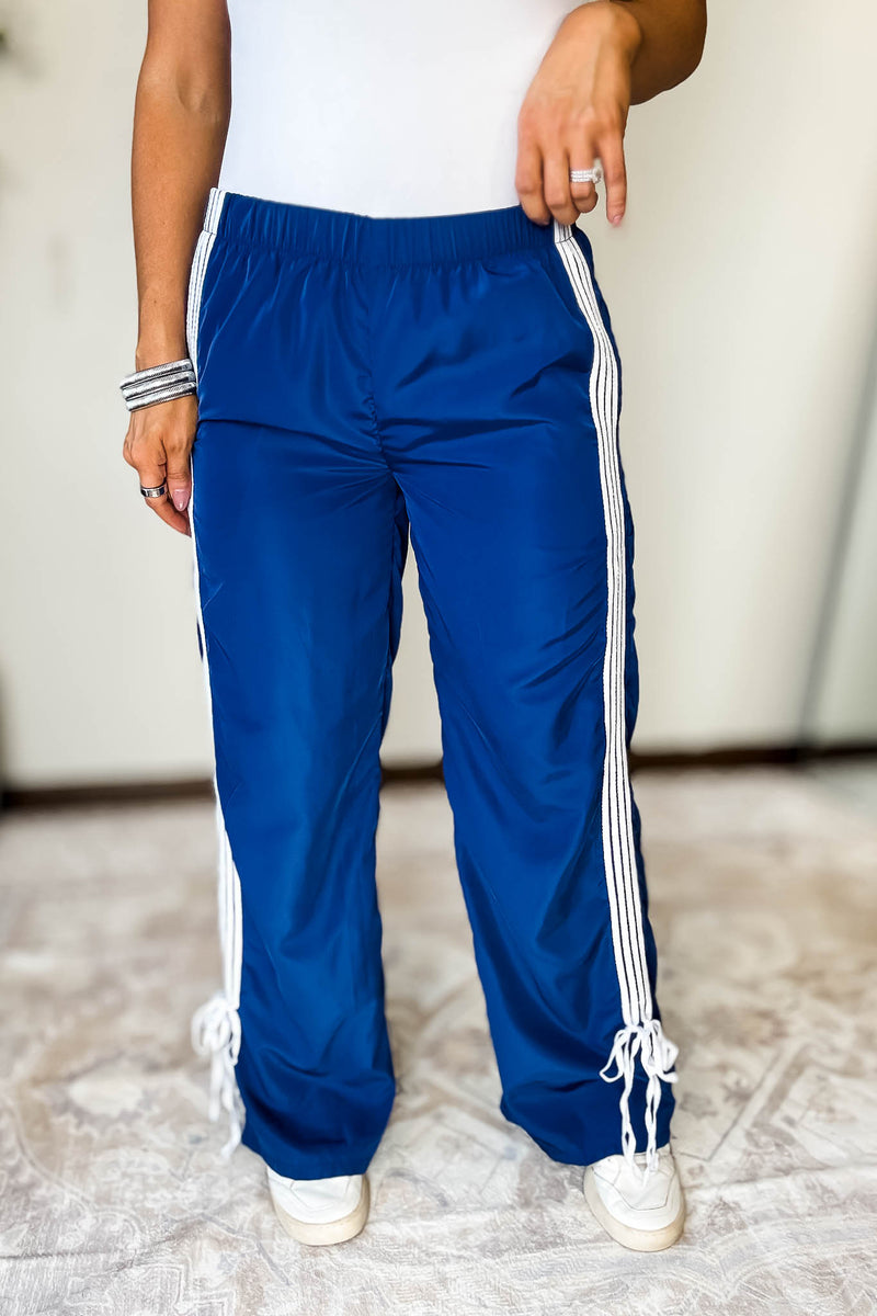 Audrey Vintage Navy Side Striped Ribbon Tie Track Pants