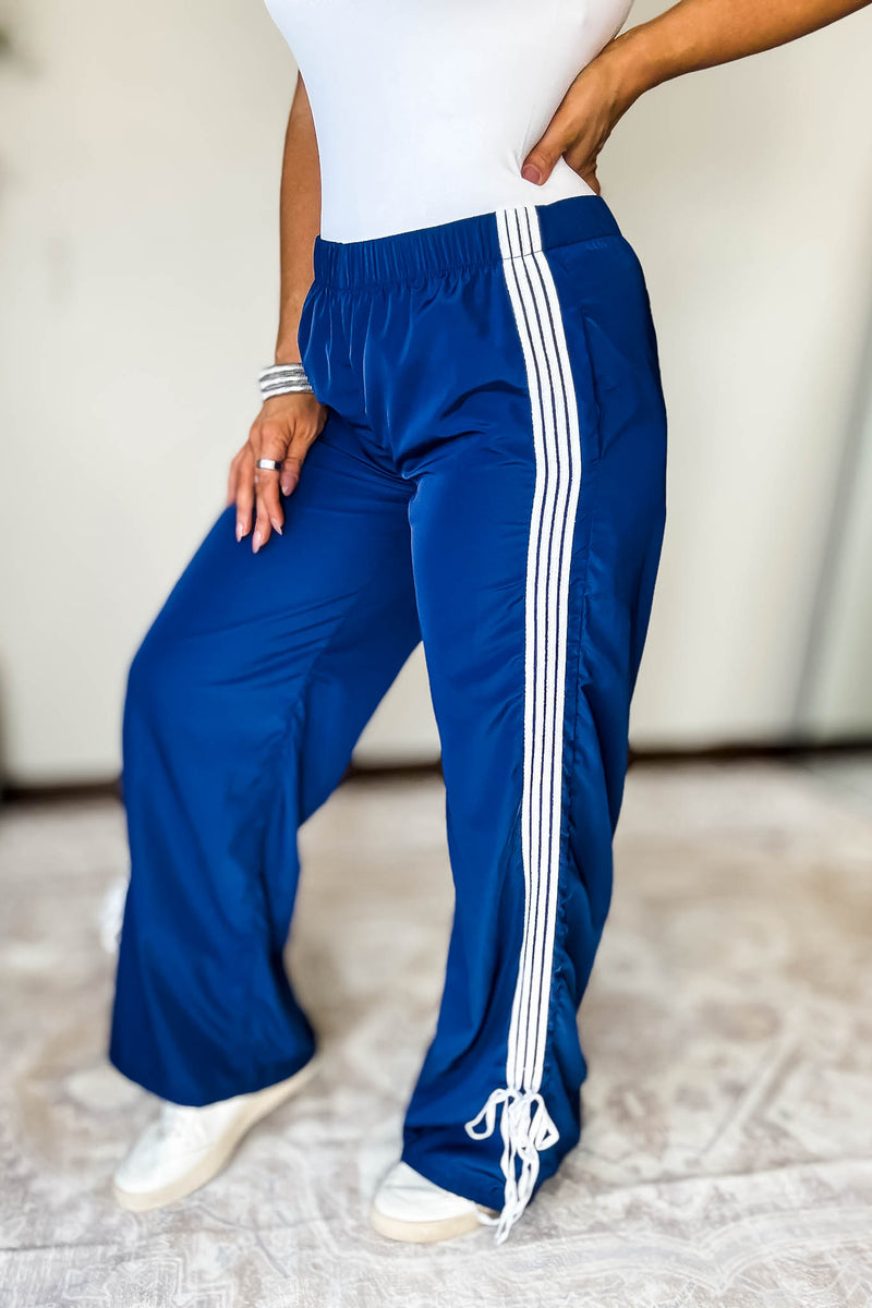 Audrey Vintage Navy Side Striped Ribbon Tie Track Pants