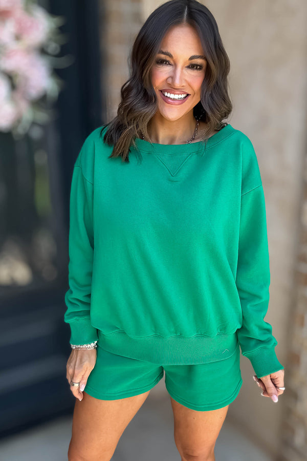 Softest Ever Kelly Green Fleece Boat Neck Sweatshirt