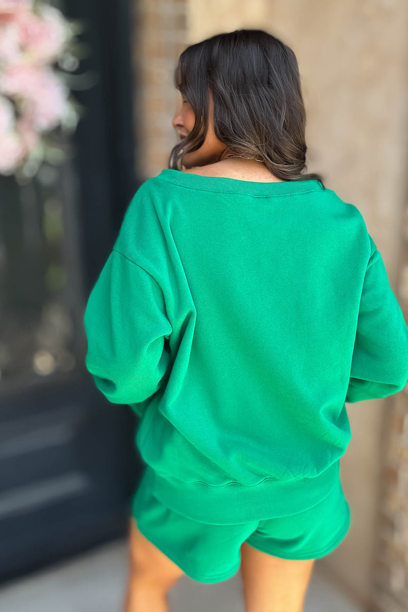 Softest Ever Kelly Green Fleece Boat Neck Sweatshirt