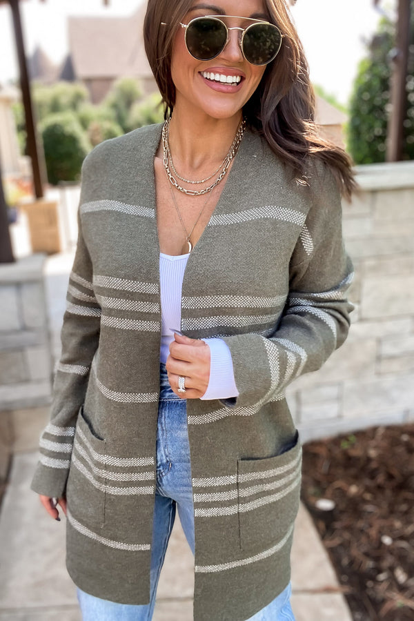 Perhaps Someday Olive Stripe Sweater Cardigan