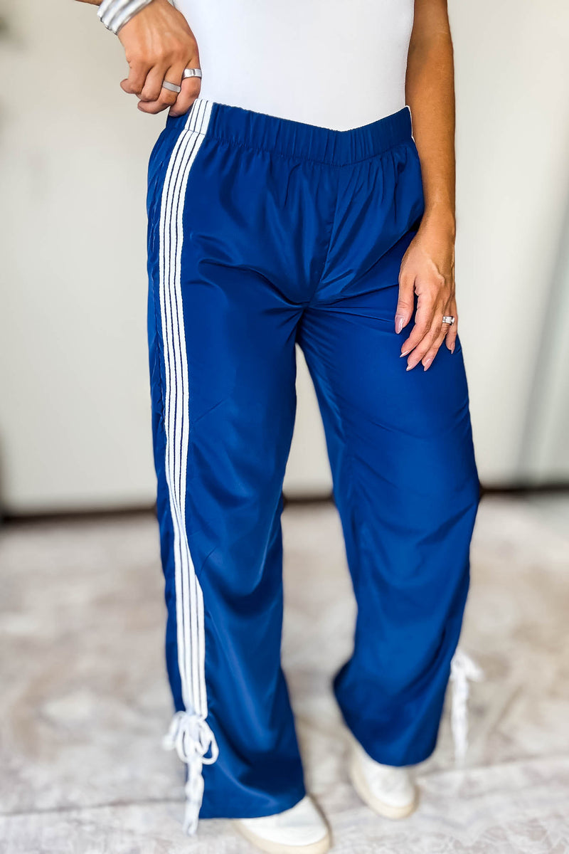 Audrey Vintage Navy Side Striped Ribbon Tie Track Pants