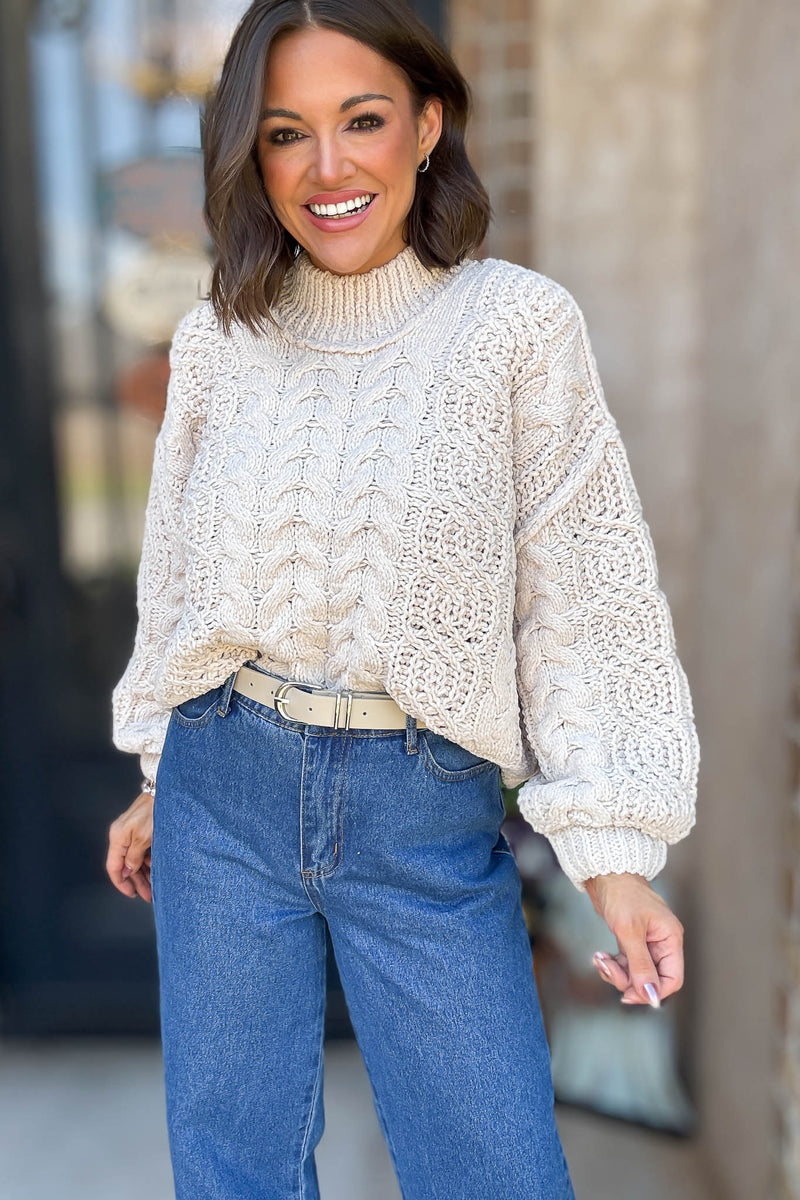 Sand Beige Cable Knit Sweater