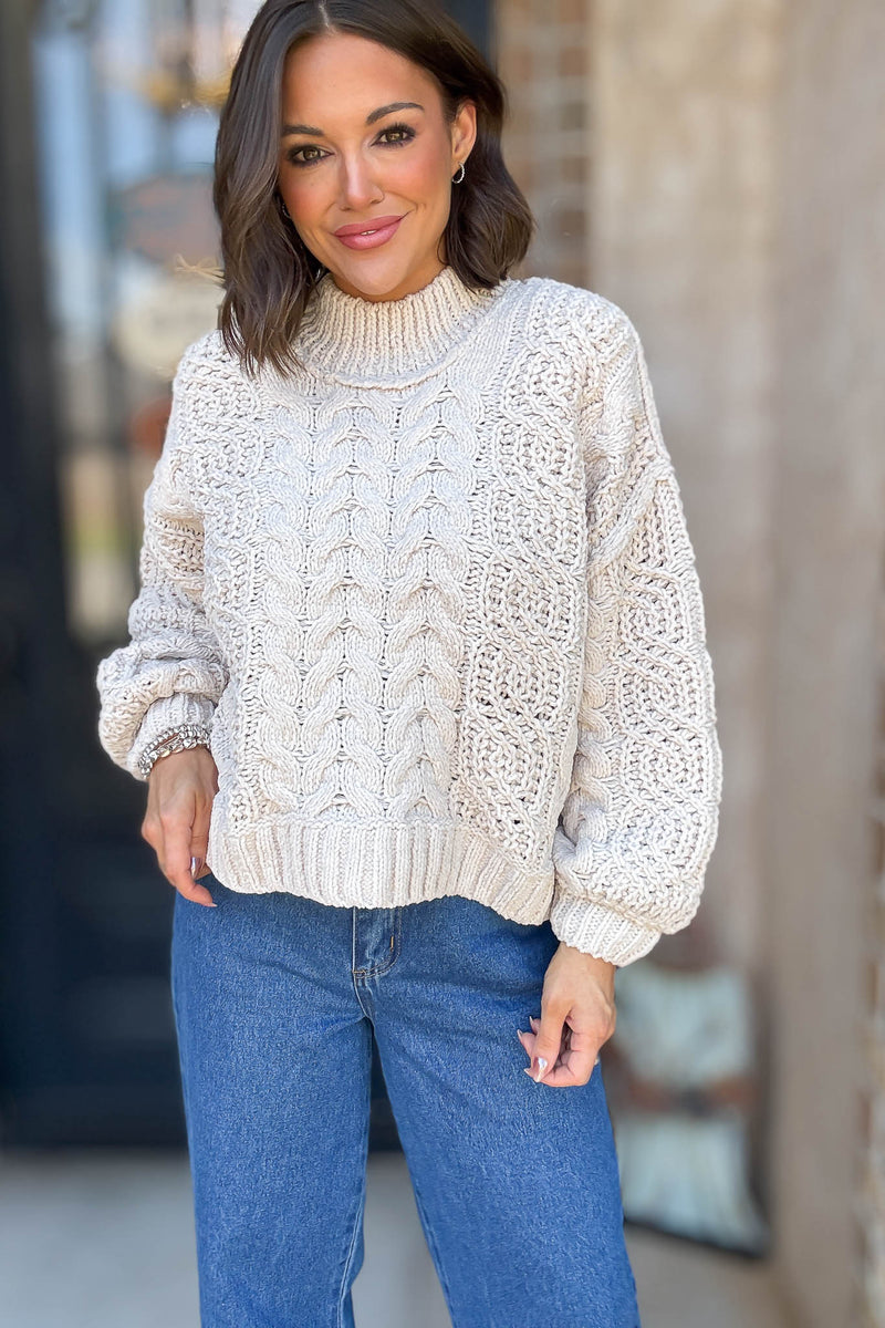 Sand Beige Cable Knit Sweater