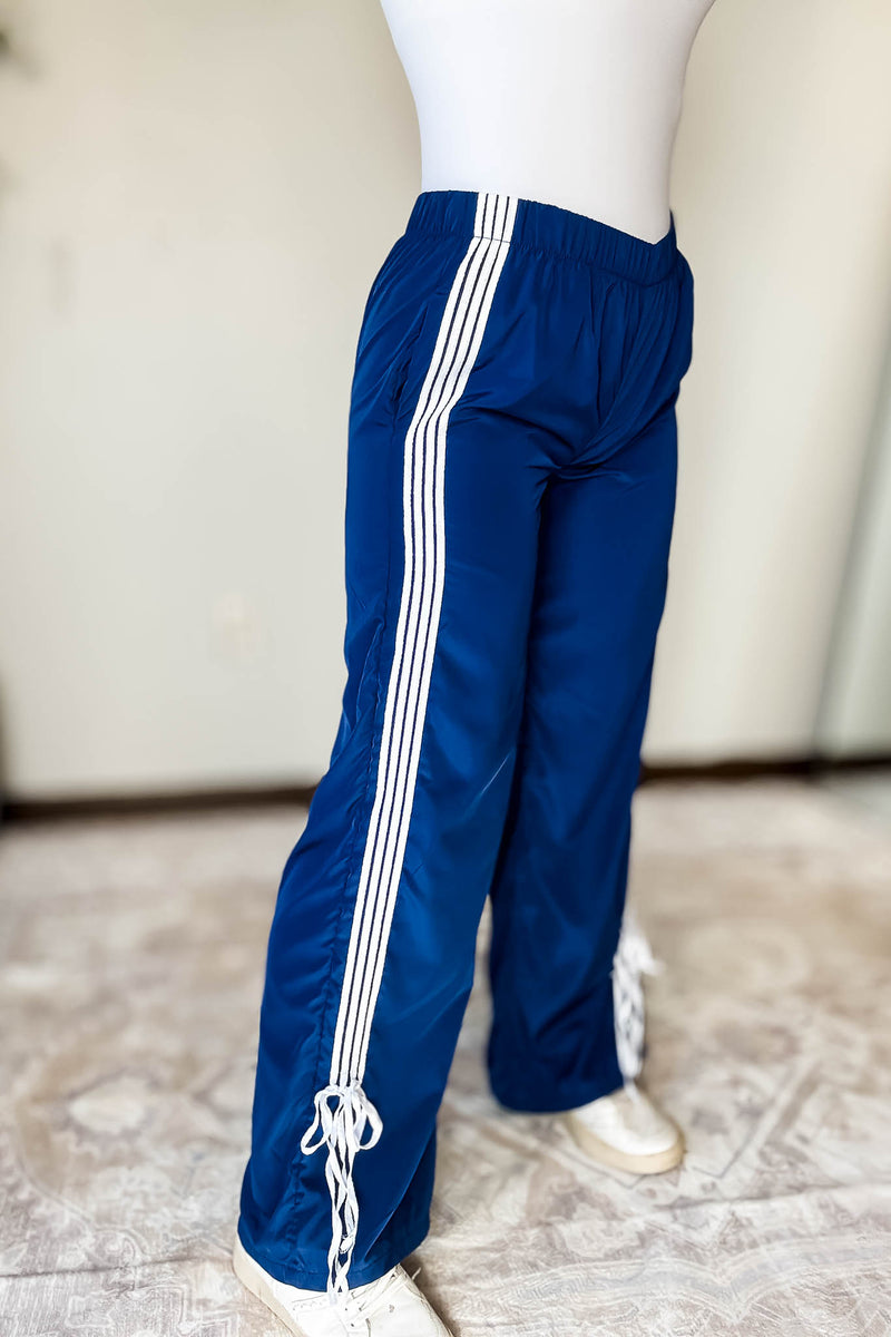 Audrey Vintage Navy Side Striped Ribbon Tie Track Pants