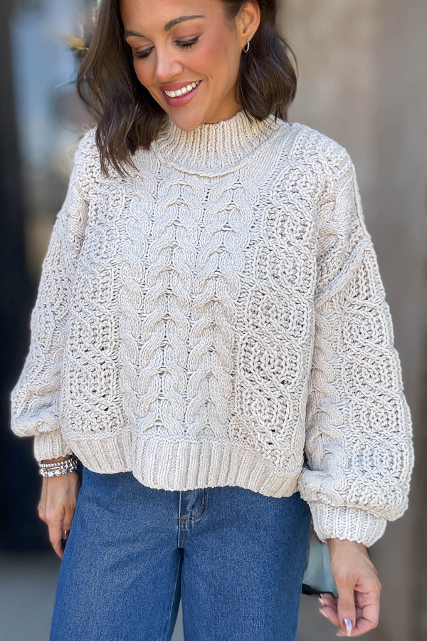 Sand Beige Cable Knit Sweater