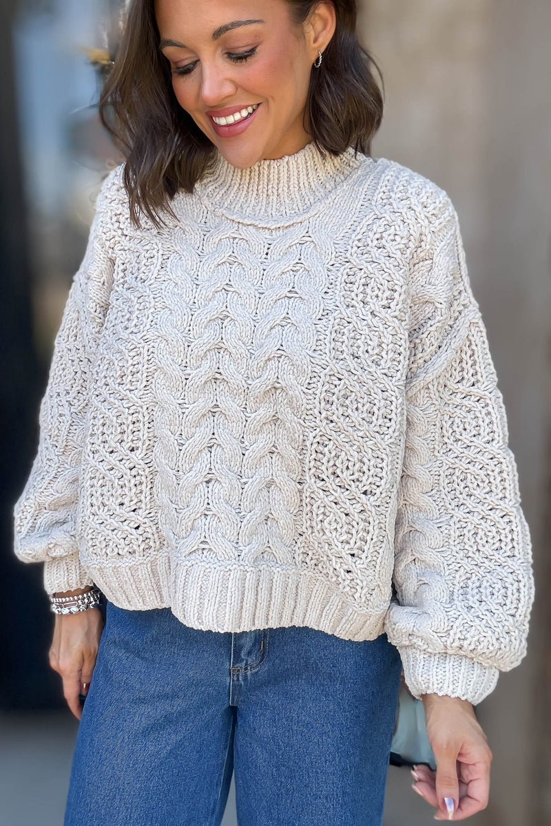 Sand Beige Cable Knit Sweater