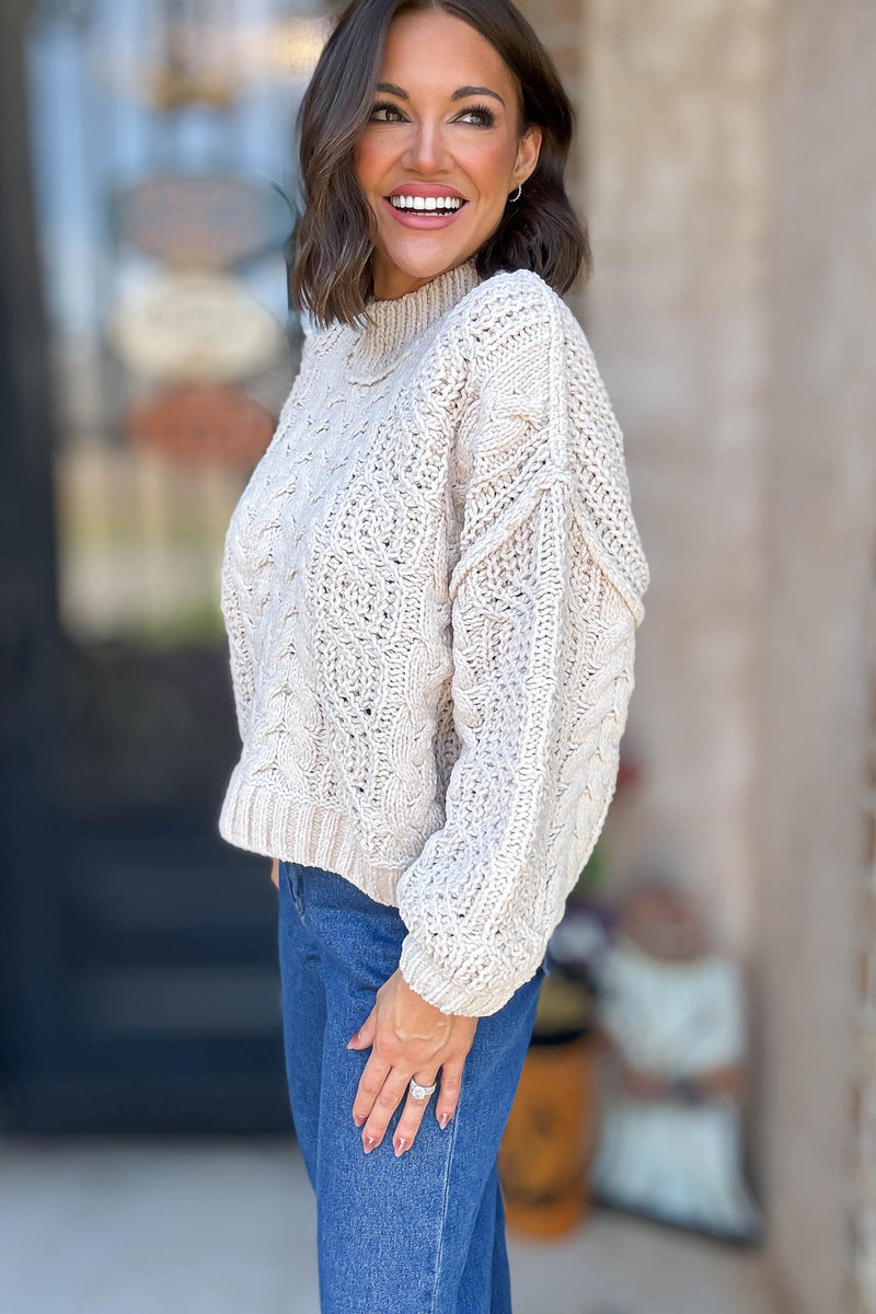 Sand Beige Cable Knit Sweater