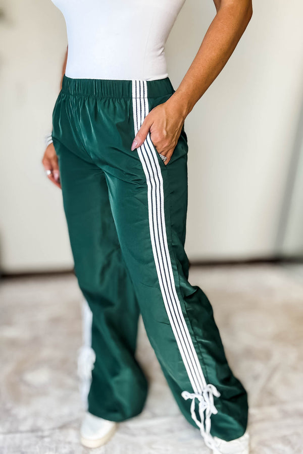 Audrey Vintage Green Side Striped Ribbon Tie Track Pants