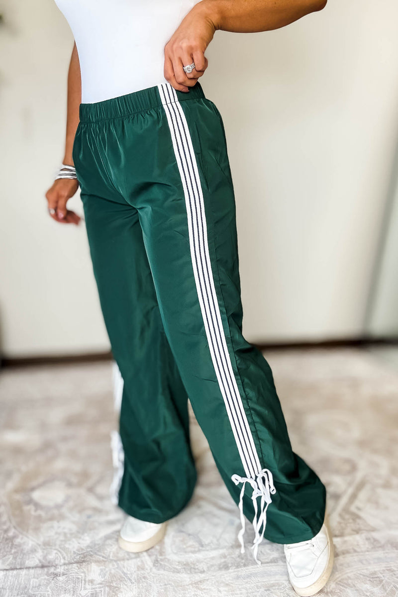 Audrey Vintage Green Side Striped Ribbon Tie Track Pants