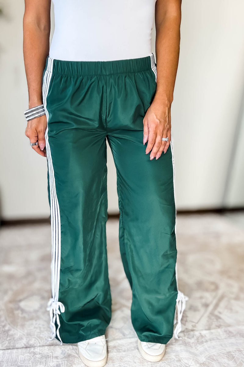 Audrey Vintage Green Side Striped Ribbon Tie Track Pants