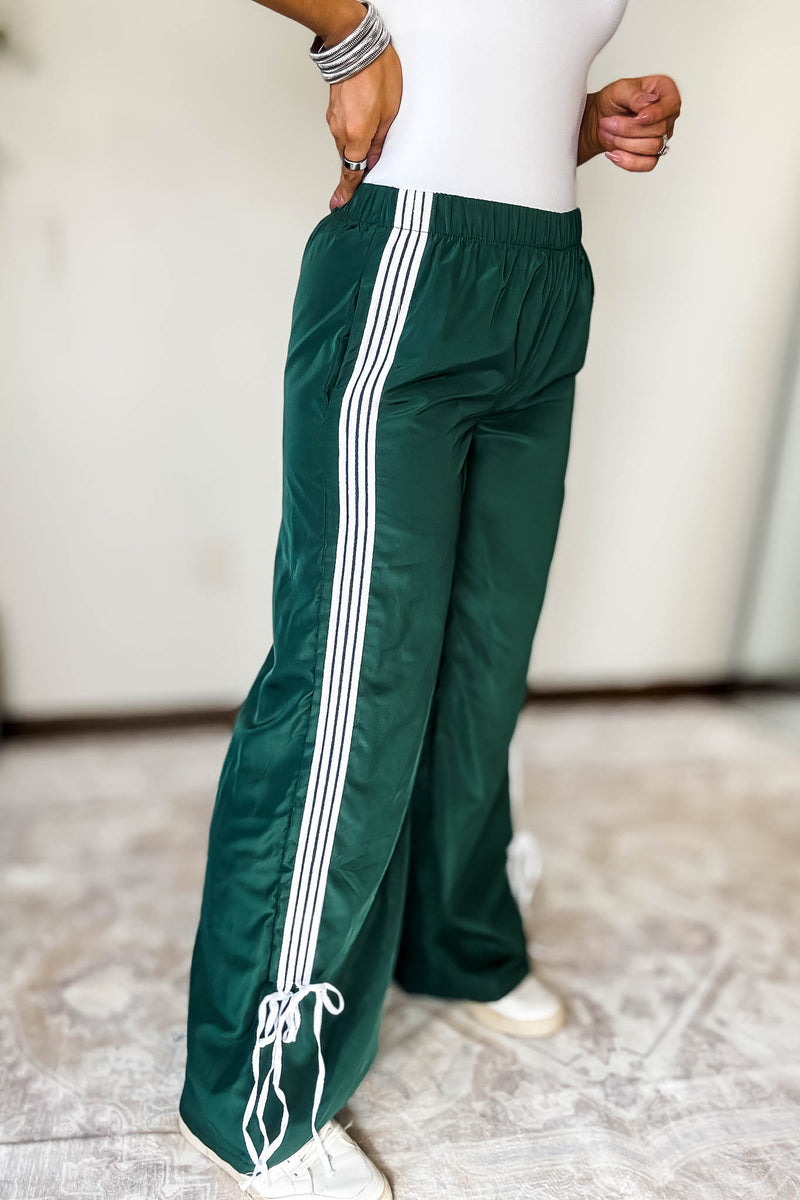 Audrey Vintage Green Side Striped Ribbon Tie Track Pants
