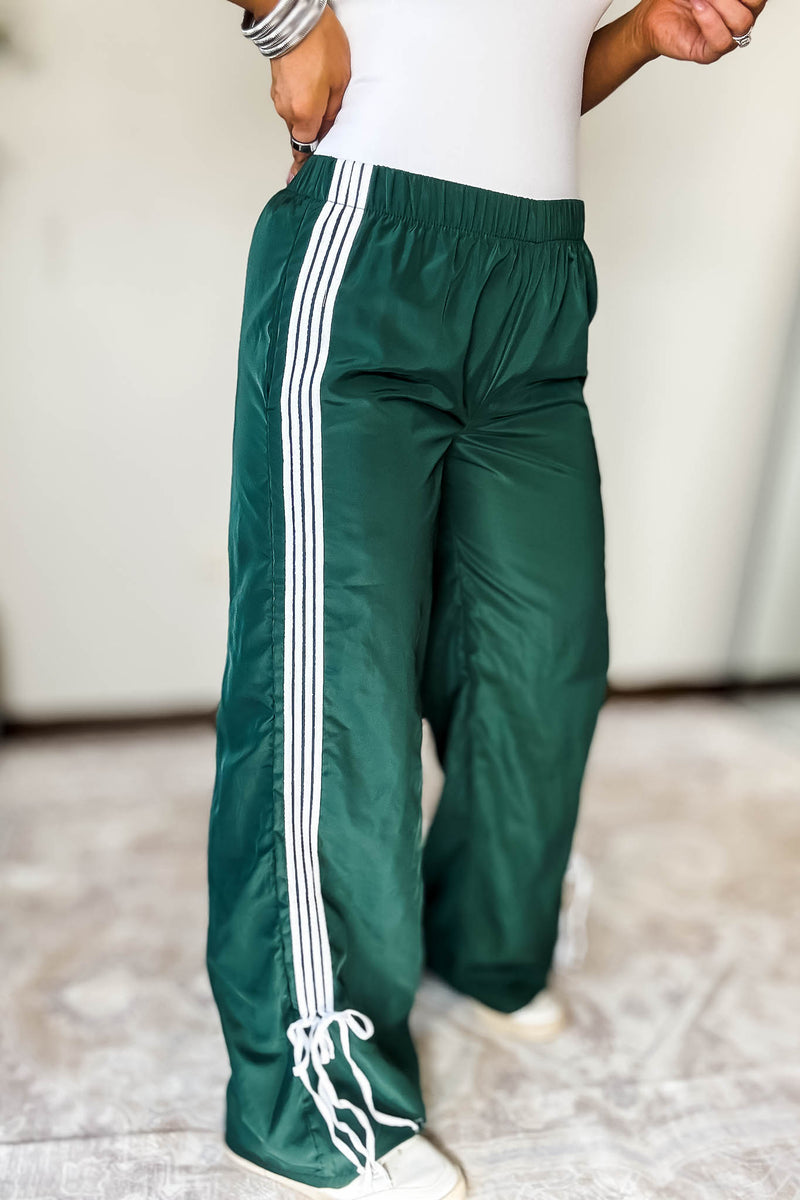 Audrey Vintage Green Side Striped Ribbon Tie Track Pants