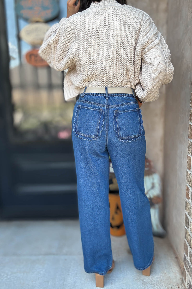 Scallop Embo Pocket Denim Pants