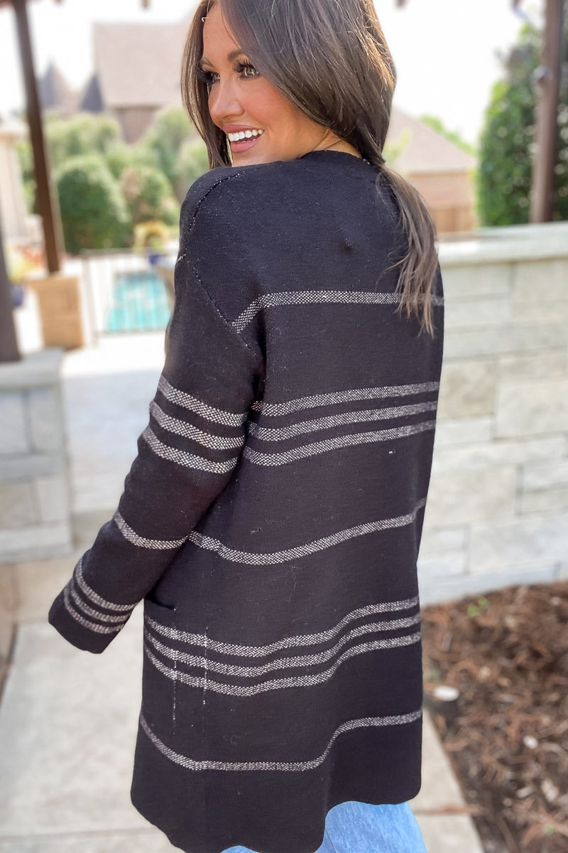 Perhaps Someday Black Stripe Sweater Cardigan