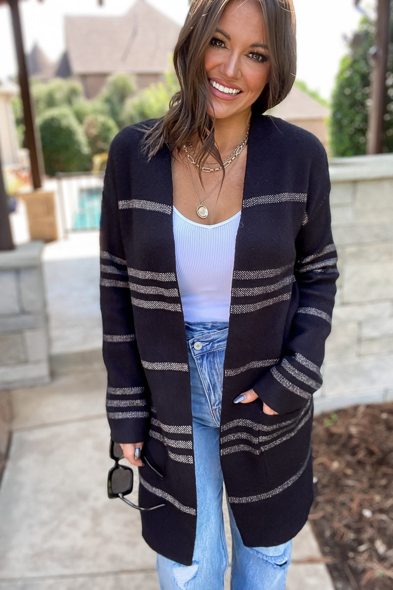 Perhaps Someday Black Stripe Sweater Cardigan