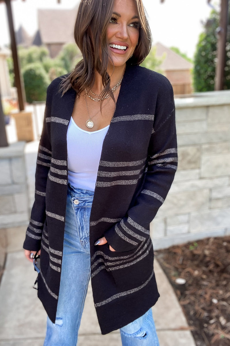 Perhaps Someday Black Stripe Sweater Cardigan