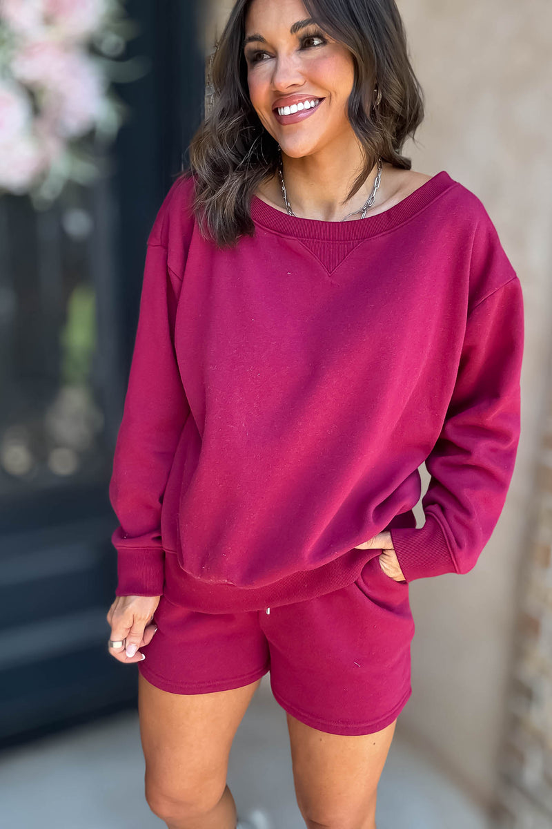 Softest Ever Cabernet Fleece Boat Neck Sweatshirt