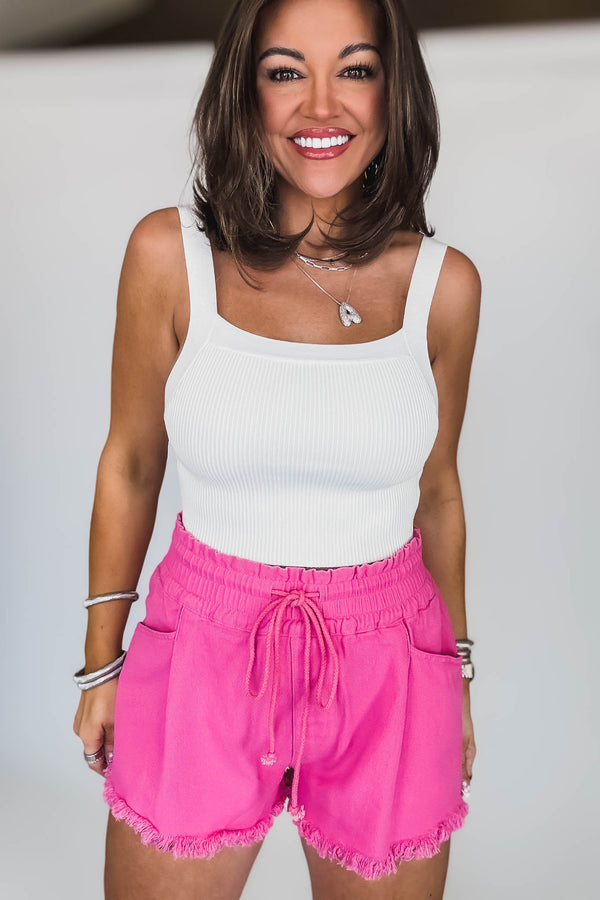 Solid Sweater Off White Rib Tank Top