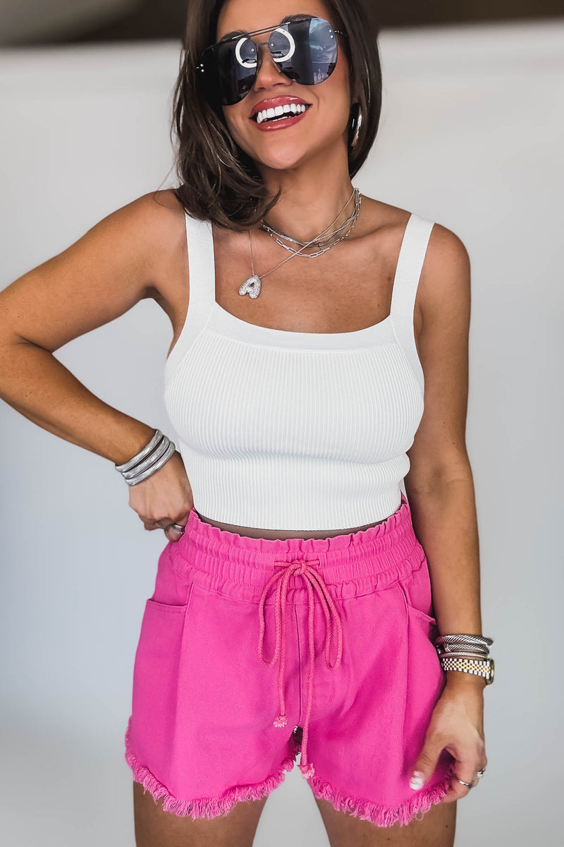Solid Sweater Off White Rib Tank Top