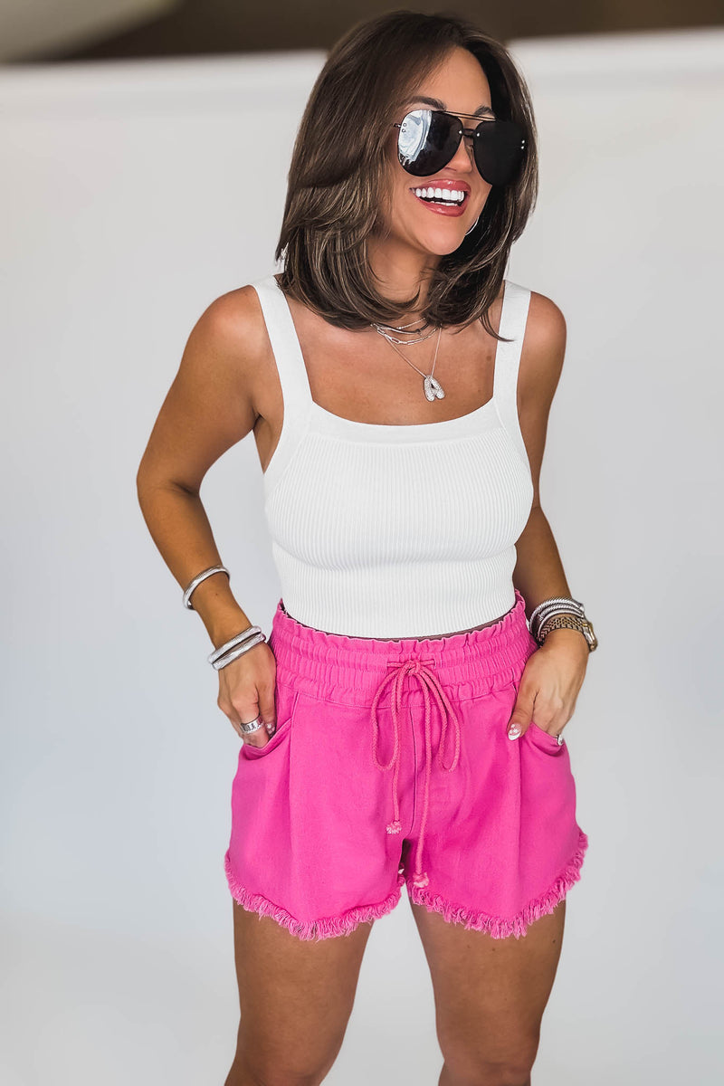 Solid Sweater Off White Rib Tank Top