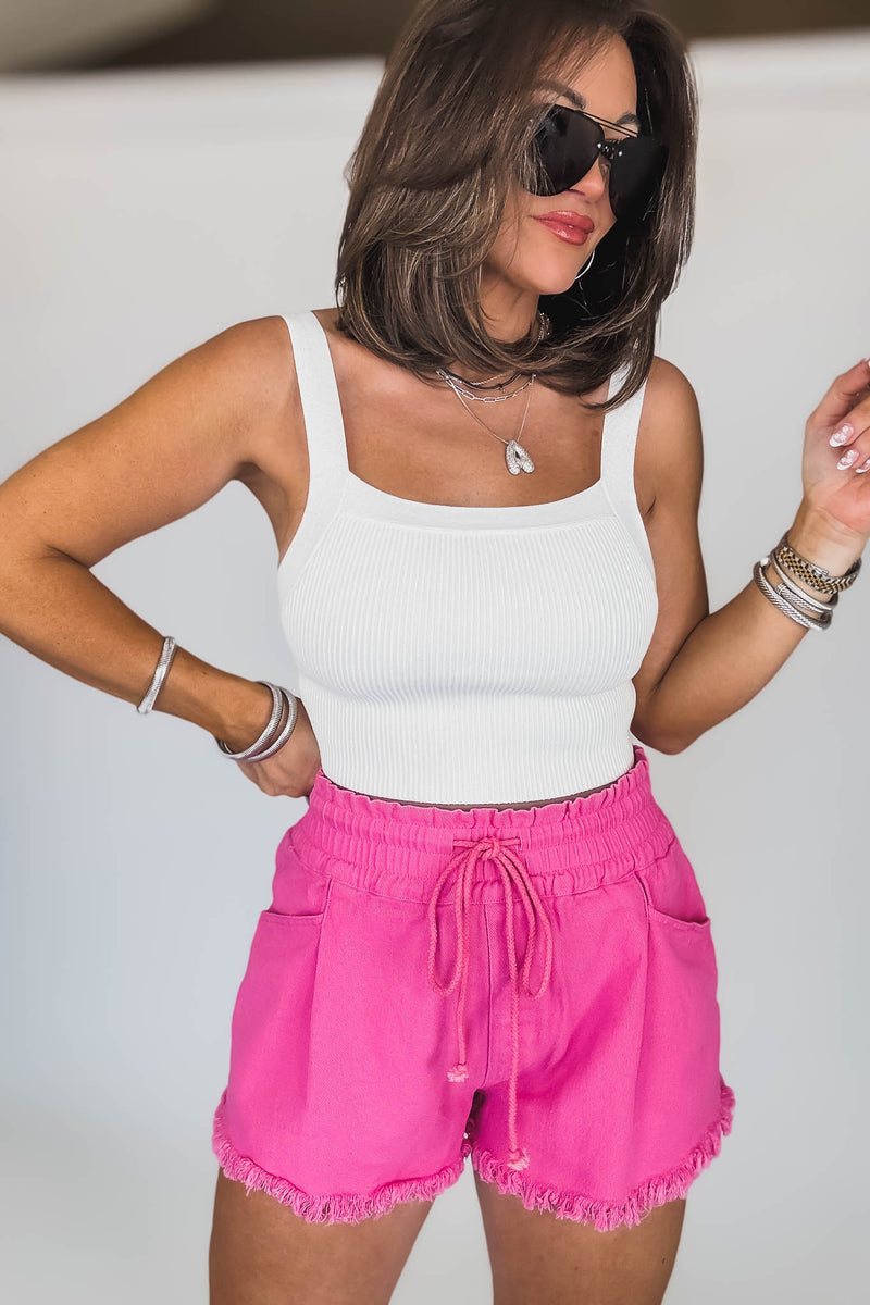 Solid Sweater Off White Rib Tank Top