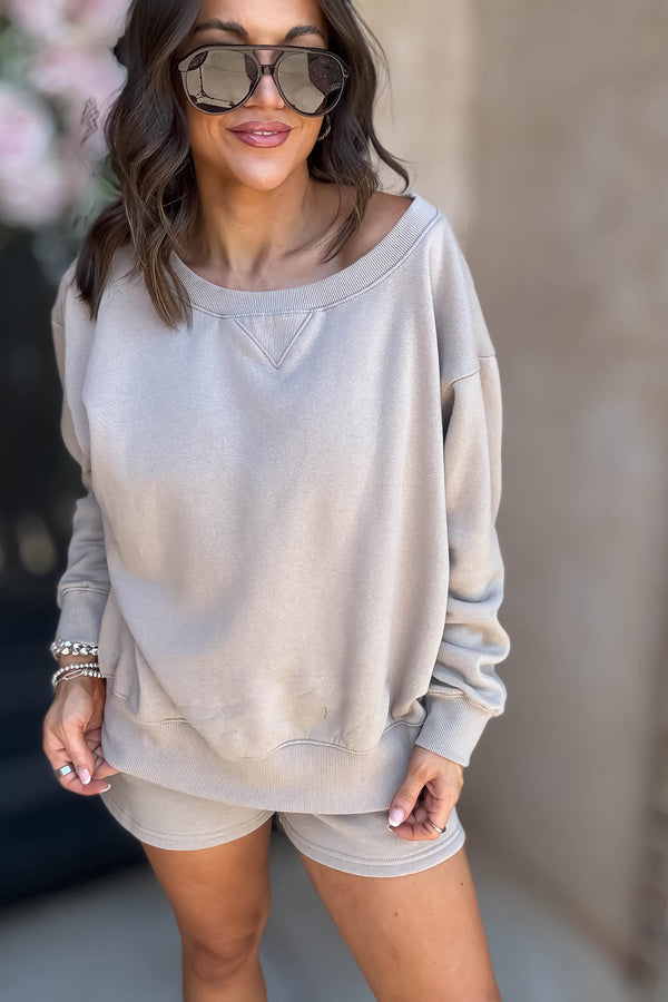 Softest Ever Ash Mocha Fleece Boat Neck Sweatshirt
