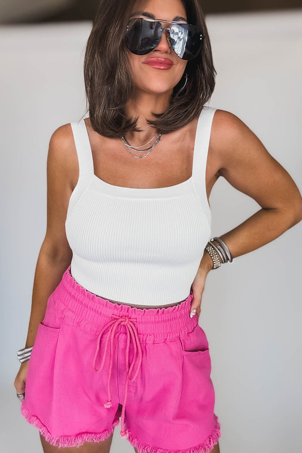 Solid Sweater Off White Rib Tank Top