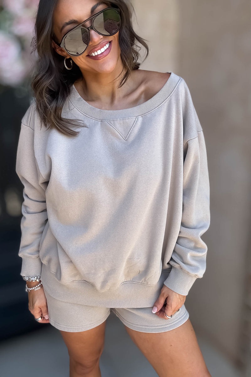 Softest Ever Ash Mocha Fleece Boat Neck Sweatshirt