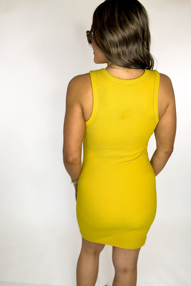 The Everything Dress Lemon Ginger Rayon Ribbed Stretchy Fitted Tank Mini Dress
