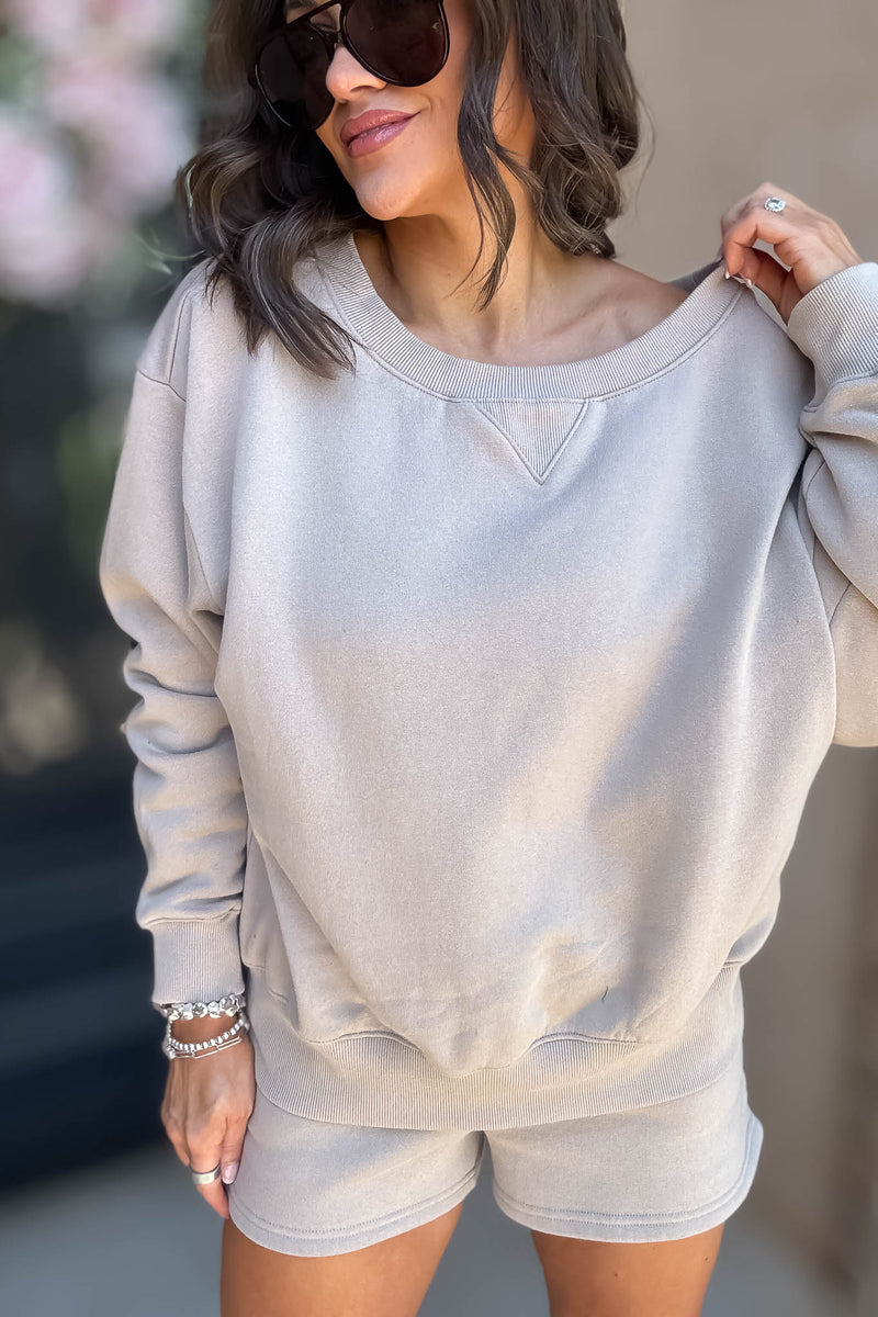 Softest Ever Ash Mocha Fleece Boat Neck Sweatshirt
