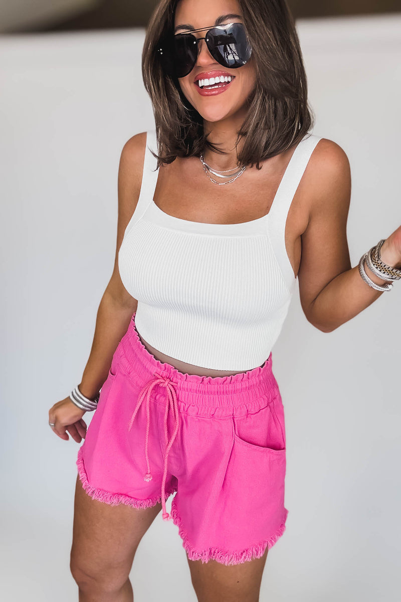 Solid Sweater Off White Rib Tank Top