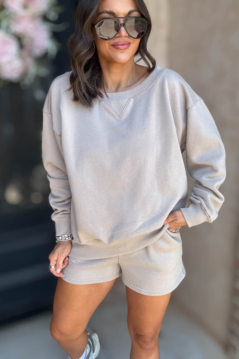Softest Ever Ash Mocha Fleece Boat Neck Sweatshirt