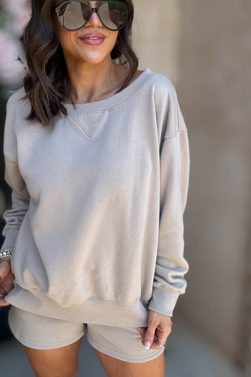Softest Ever Ash Mocha Fleece Boat Neck Sweatshirt