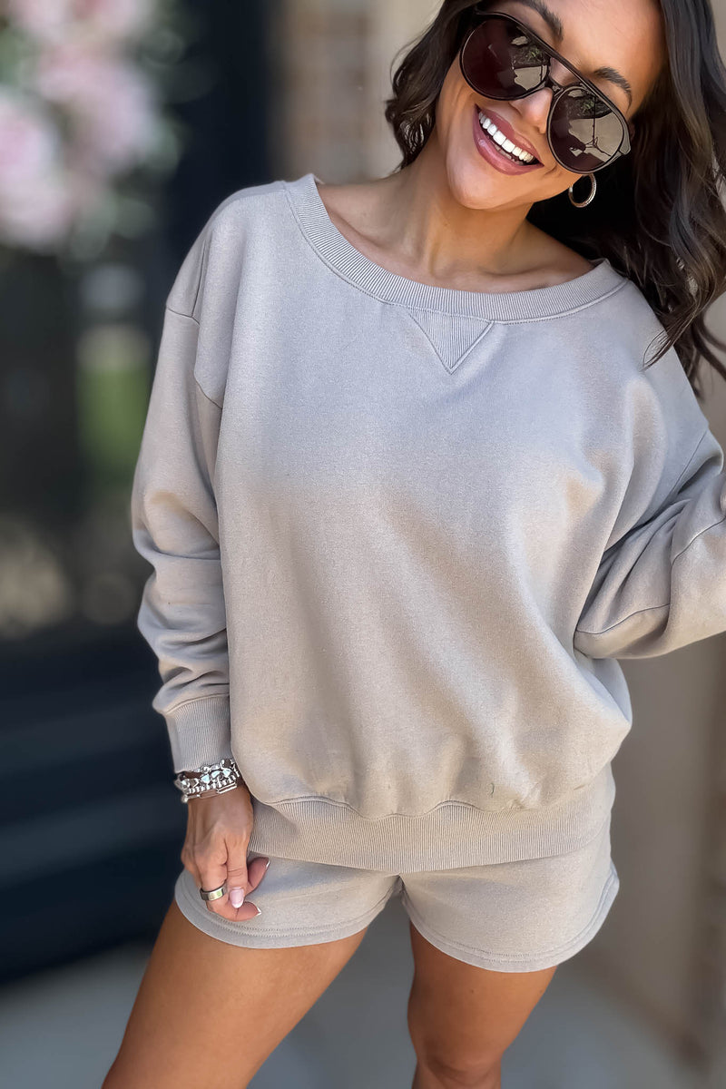 Softest Ever Ash Mocha Fleece Boat Neck Sweatshirt