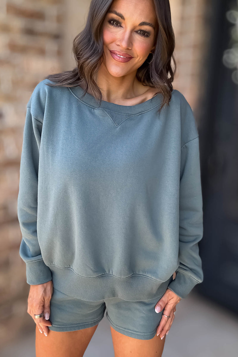 Softest Ever Ash Jade Fleece Boat Neck Sweatshirt