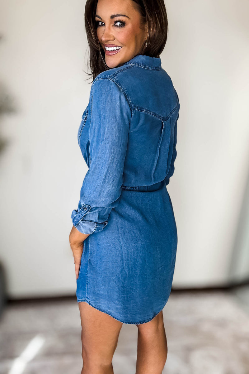 Roll- Up Tencel Mini Shirt Dress