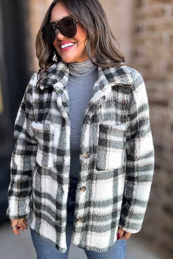 Take Me With You Olive Check Cardigan