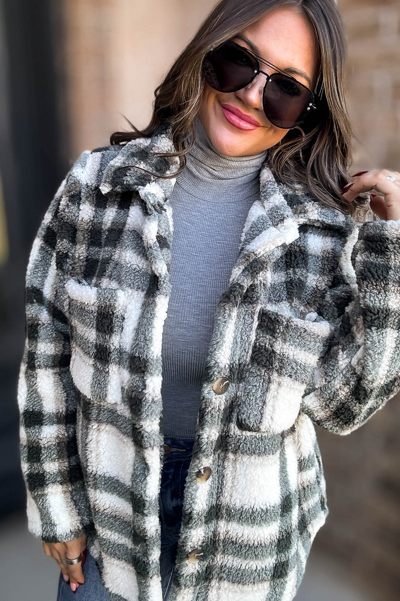 Take Me With You Olive Check Cardigan