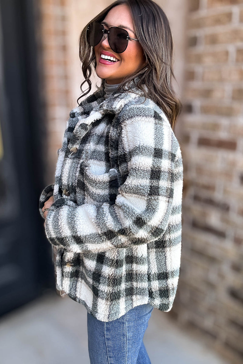 Take Me With You Olive Check Cardigan