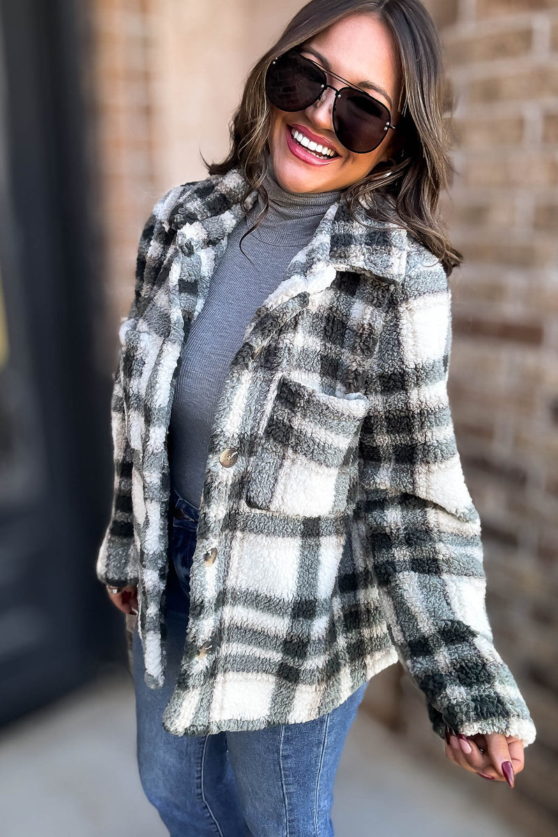 Take Me With You Olive Check Cardigan