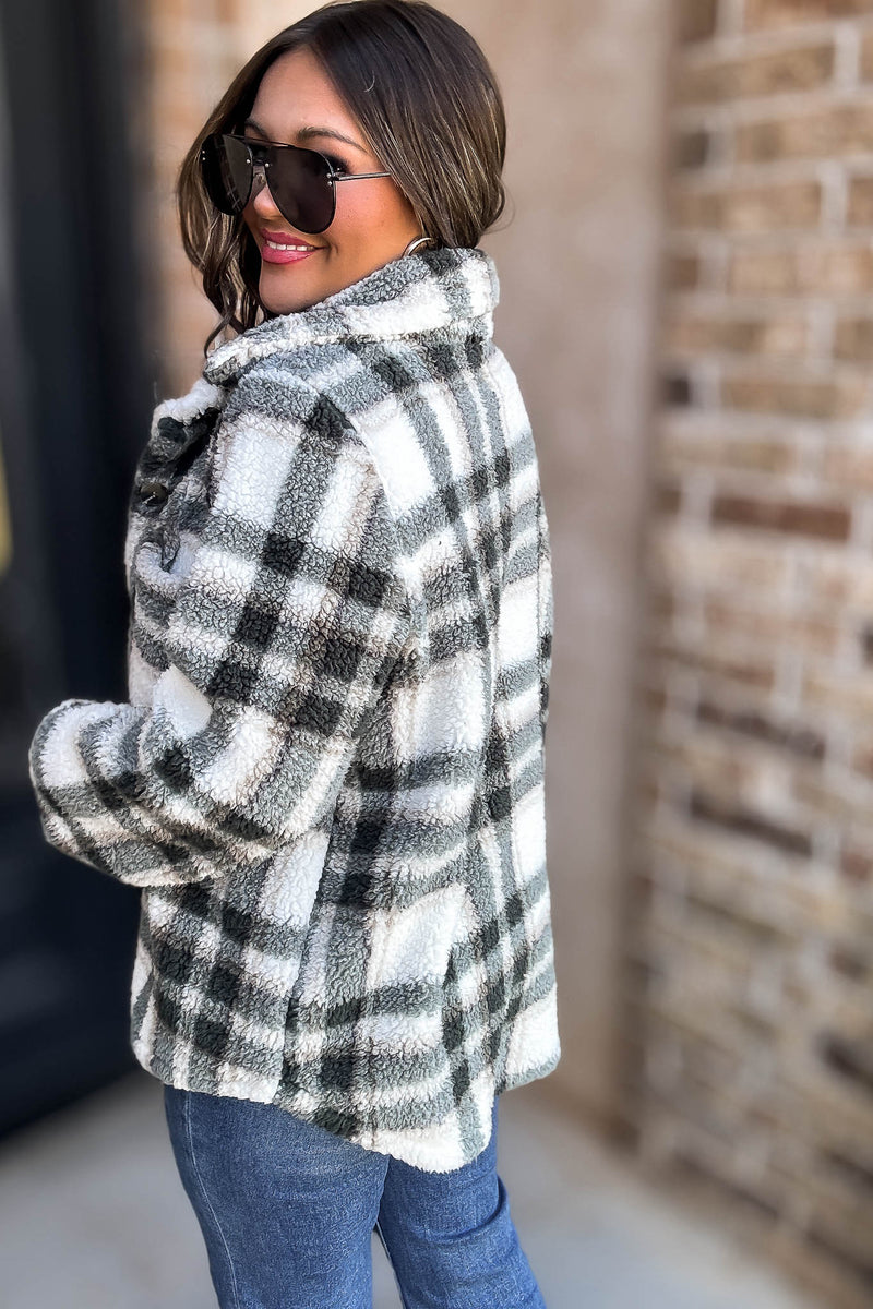 Take Me With You Olive Check Cardigan