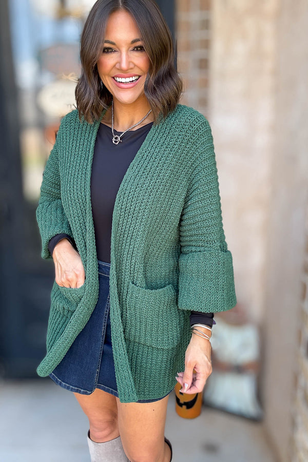 Hunter Green Oversized Open Cardigan Sweater