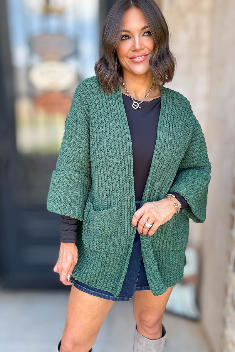 Hunter Green Oversized Open Cardigan Sweater